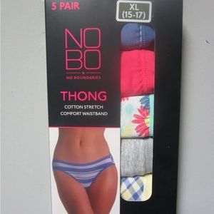 No Boundaries Women's 5-Pair Cotton Stretch Thong Underwear